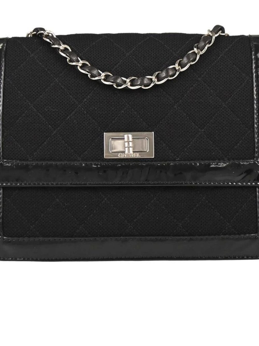 Chanel Black Canvas Patent Leather Mademoiselle Lock Shoulder Bag 167986